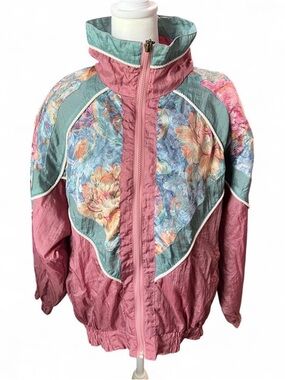Vintage Floral Panel Windbreaker Jacket in Rose Pink & Sage
